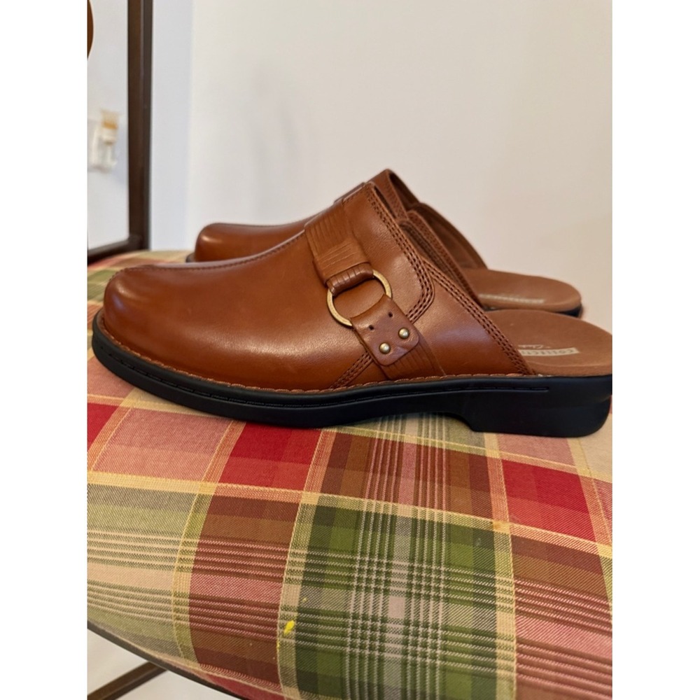 Clarks Patty Lorene Dark Tan Leather Clogs (US 10)